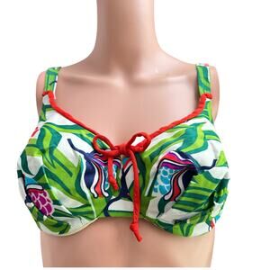 Vtg Bali Swim Bikini Top 32 Union Made USA Tropical Print Underwire Retro
